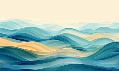 Abstract water ocean and hills waves, blue, tan, teal texture. Fall autumn earthy water wave web banner Graphic Resource as background for wave abstract. Illustration backdrop for copy, Generative AI