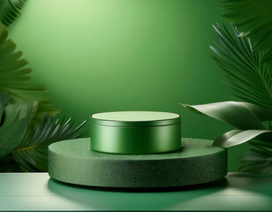  Green Podium for Cosmetic Products- An abstract green podium designed for displaying beauty_1(249)