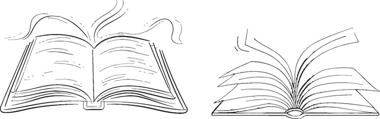 Poster - Intact book with pages. Drawing in continuous one line. Modern illustration of education, reading, and studying.
