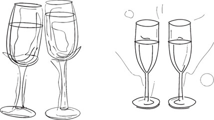 Wall Mural - One line art, champagne cheers. Festive decoration for holidays with continuous line drawing.