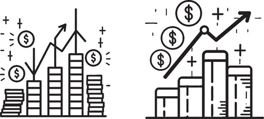 Continuous one line with curl. Currency rate increase symbol. Price rise symbol. Inflation outline ribbon. Loop curve pattern. Modern illustration.