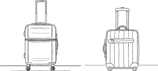 Poster - A continuous line drawing of travel suitcases with wheels. Modern illustration of the outline of a travel bag. Editable strokes.