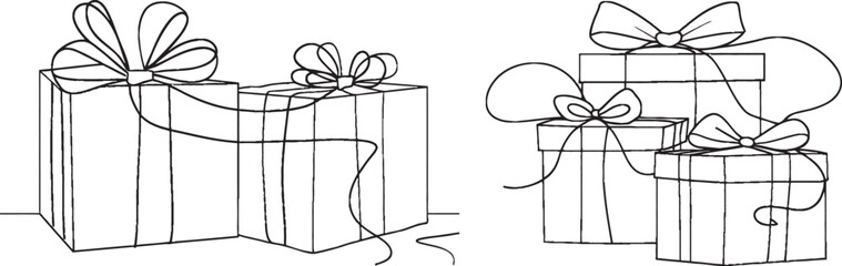 Poster - The modern design of gift boxes with bows is based on a line drawing style