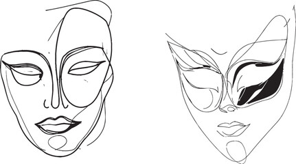 Canvas Print - Halloween mask one line continuous banner. Festival concept banner with outline modern illustration.