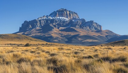 Canvas Print - Dry Grasslands with Rugged Mountain Scenery. 