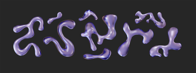 Wall Mural - Liquid abstract liquid shapes on black background. Realistic 3d metal fluid form in aesthetic futuristic.