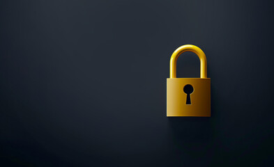 A golden padlock on a dark background with copy space