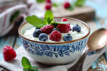 A bowl of fresh berries and yogurt breakfast