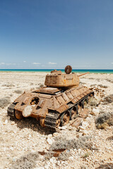 Old soviet tank in beach in Socotra Island