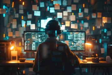 A person using a computer with numerous blocks and restrictions on the screen