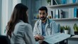 © Scott - A doctor explaining a diagnosis to a patient using medical charts.