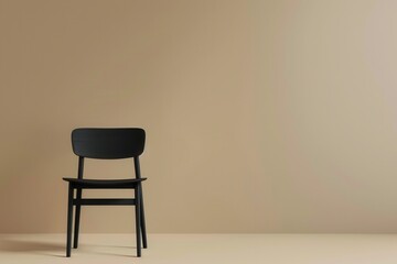 Fototapete - A black wooden chair with a simple design sits in front of a tan wall. Generative AI