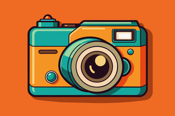 Retro Camera Pop Art Icon on orange background