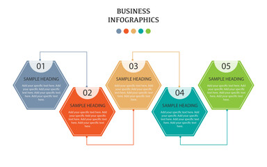 Hexagon shape five step business infographics design, Hexagon shape infographics illustration