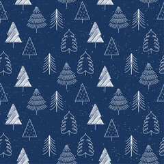 Poster - Christmas trees painted on a blue canvas. Seamless New Year's background with simple Christmas trees.