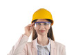 © New Africa - Engineer in hard hat and goggles on white background