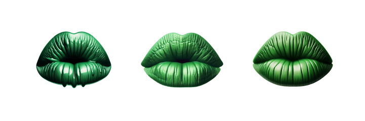 Wall Mural - Set of Lipstick green lips, isolated over on transparent white background