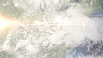 Earth zoom in from space and focus on Nicholasville, Kentucky, USA. Background for travel intro or blog. Satellite view. 3D style Animation. Images from NASA.