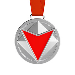 Aufkleber - Silver Abstract Geometric Shapes Medal with Red Arrow. 3d Rendering
