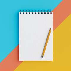 Fototapete - Blank Memo Notepad with Pencil. 3d Rendering
