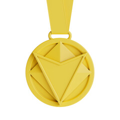 Aufkleber - Yellow Abstract Geometric Shapes Medal with Arrow in Clay Style. 3d Rendering
