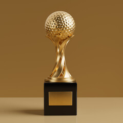 Aufkleber - Golden Award Trophy with Golden Golf Ball. 3d Rendering