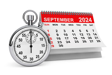 Poster - 2024 Year September Calendar with Stopwatch. 3d rendering