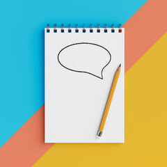 Fototapete - Memo Notepad with Speech Bubble and Pencil. 3d Rendering