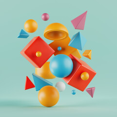 Poster - Minimalism Plastic Geometric Shapes Composition. 3d Rendering