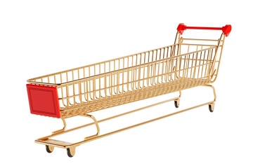 Poster - Extra Long and Large Golden Shopping Cart Trolley. 3d Rendering
