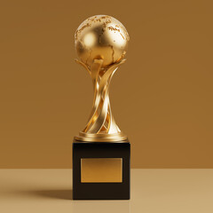 Wall Mural - Golden Award Trophy with Golden Earth Globe. 3d Rendering