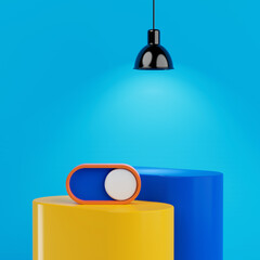 Leinwandbilder -  Abstract Switch On Slider Button with Ceiling Lamp over Product Display Stages. 3d Rendering