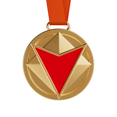 Sticker - Golden Abstract Geometric Shapes Medal with Red Arrow. 3d Rendering