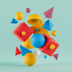 Poster - Minimalism Plasticine Clay Geometric Shapes Composition. 3d Rendering