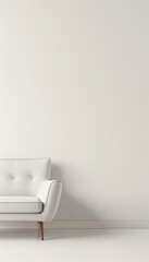 Poster - A white sofa with wooden legs sits against a plain white wall. Generative AI