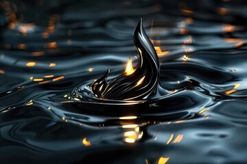 3d rendering of a stylized flame icon in flowing liquid mercury gleaming chrome surface captures light dramatically creating a futuristic neotribal cyber aesthetic