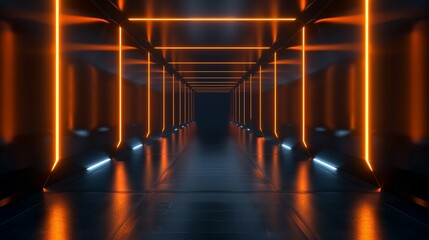 Futuristic corridor glowing with orange lights