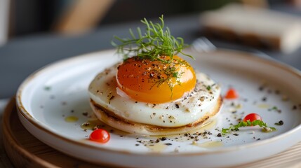 Poster - A plate of food with a fried egg on top and a sprinkle of salt and pepper