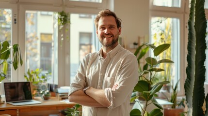 The smiling businessman in office