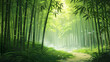 © elbanco - Serene bamboo forest with a winding path, soft light filtering through, peaceful ambianceVector illustrations