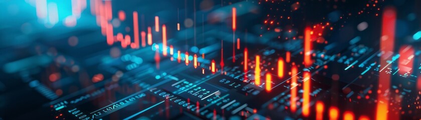 Wall Mural - abstract digital data visualization with red and blue lines on a circuit board background