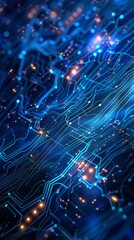 Wall Mural - abstract blue circuit board with glowing lines and points