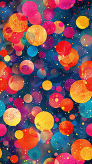 Vibrant and modern design: colorful circles and speckled texture in seamless pattern