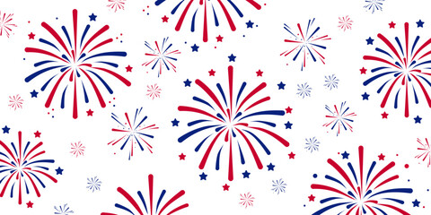 Wall Mural - Fireworks Fourth of July.Set of fireworks with a red and blue stars and sparks . United states of america independence day fireworks. Red, blue fireworks for 4th of July ,Labor Day or Memorial day.