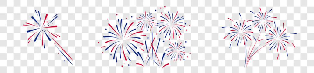 Wall Mural - Fireworks Fourth of July.Set of fireworks with a red and blue stars and sparks . United states of america independence day fireworks. Red, blue fireworks for 4th of July ,Labor Day or Memorial day.