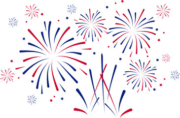 Wall Mural - Fireworks Fourth of July.Set of fireworks with a red and blue stars and sparks . United states of america independence day fireworks. Red, blue fireworks for 4th of July ,Labor Day or Memorial day.