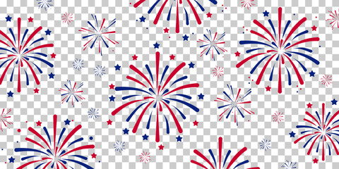 Wall Mural - Fireworks Fourth of July .Set of fireworks with a red and blue stars and sparks . United states of america independence day fireworks. Red, blue fireworks for 4th of July ,Labor Day or Memorial day.