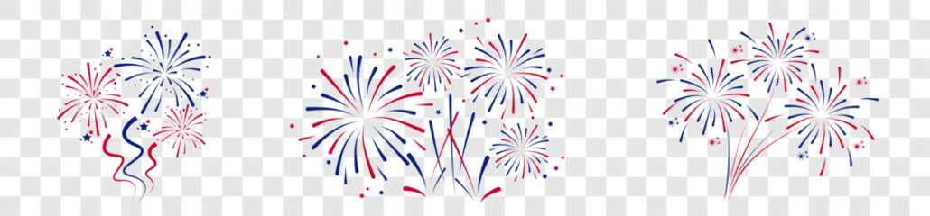 Wall Mural - Fireworks Fourth of July.Set of fireworks with a red and blue stars and sparks . United states of america independence day fireworks. Red, blue fireworks for 4th of July ,Labor Day or Memorial day.