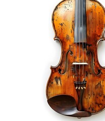 Wall Mural - Vintage Violin with Worn Finish on White Background