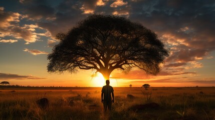 Sticker - Silhouette of an man standing under the tree 